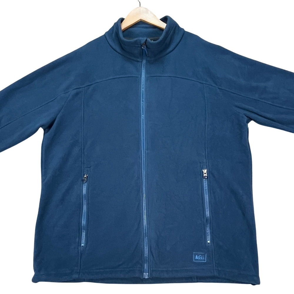 REI Jacket Mens XL Navy Blue Long Sleeve Full Zip Pockets Fleece Performance EUC